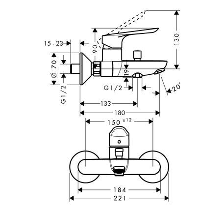 Bộ trộn bồn tắm Logis E 589.52.431